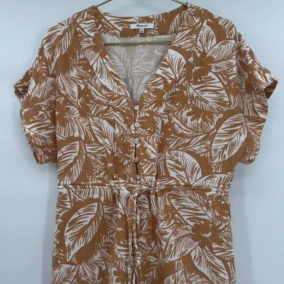 Madewell Women's Lightestpun Drawstring Cover-Up Romper In Palm Leaves XS - Picture 2 of 7
